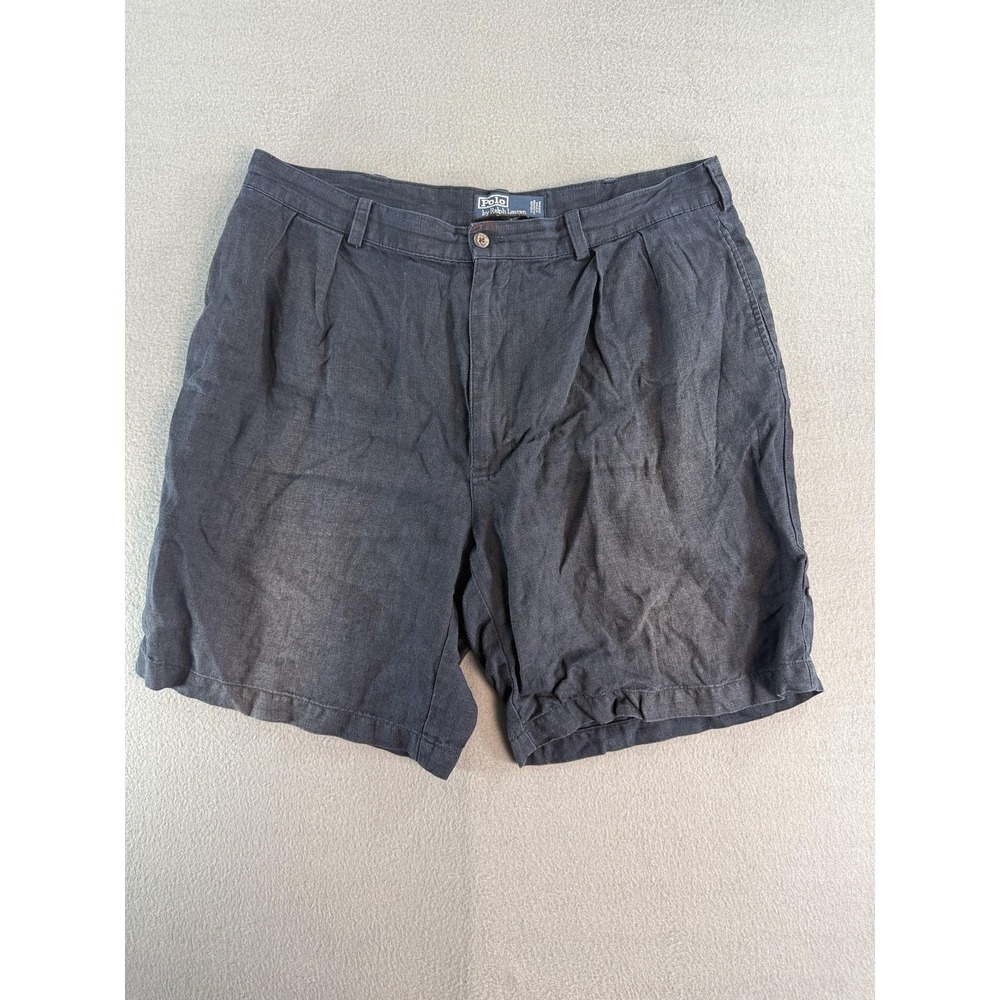 Vintage‎ Polo Ralph Lauren Tyler Shorts Mens 38 Gray Linen Pleated Chino 8Inseam